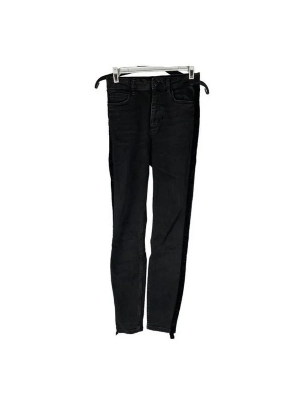 Zara Women Premium Denim Black Velvet Stripe Skinny Jeans Size 24 Stretchy